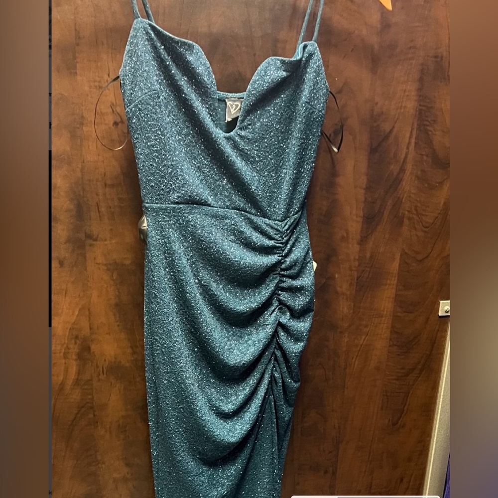 Windsor Teal Glitter Floor Length Gown - size XSmall